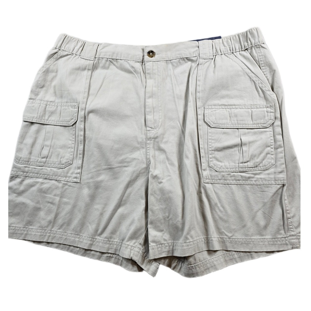 Croft & Barrow Cargo Shorts Mens 44 Khaki Cotton Relaxed Side-Elastic 7" NEW